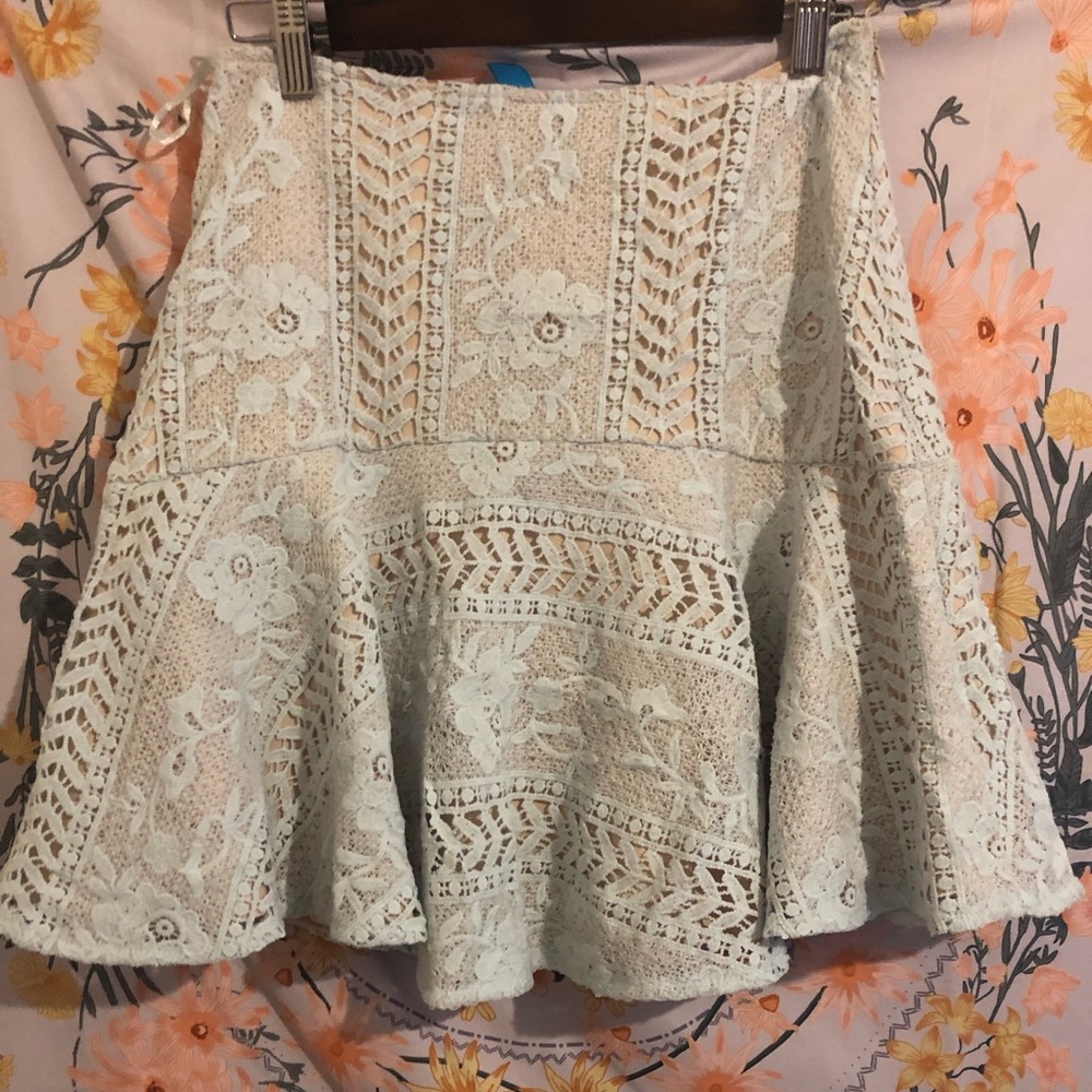 Boutique crochet floral light blue and creme skirt